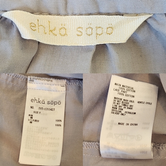 Ehka Sopo Ruffled Eyelet Neck Cotton Button Down Semi-Sheer Shirt Blue Small - Picture 10 of 10